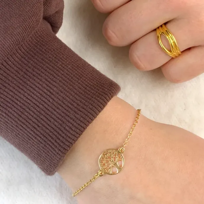 Livets træ armbånd i forgyldt sølv
