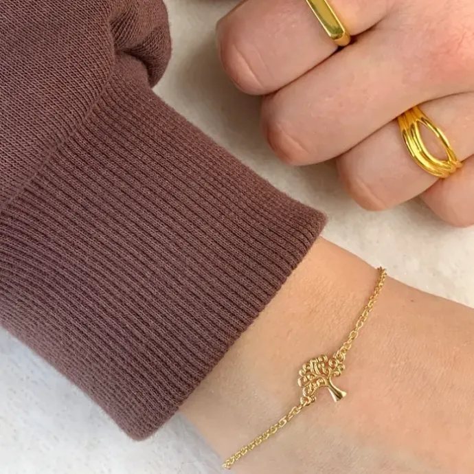 Livets træ armbånd i forgyldt sølv med vedhæng i forgyldt sølv