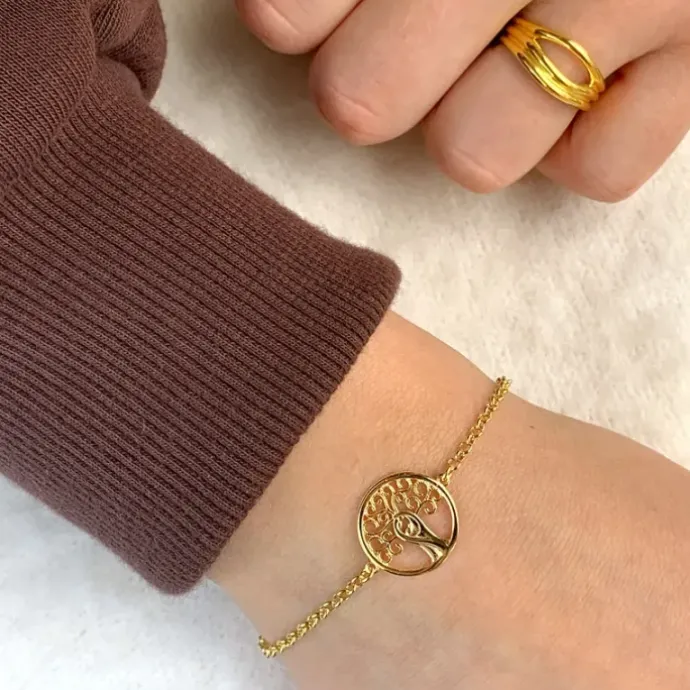 Livets træ armbånd i forgyldt sølv med vedhæng i forgyldt sølv