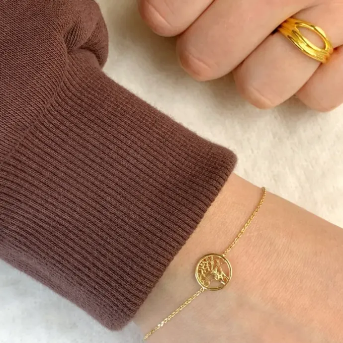 Livets træ armbånd i forgyldt sølv med vedhæng i forgyldt sølv