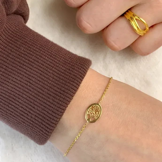 Livets træ armbånd i forgyldt sølv med vedhæng i forgyldt sølv