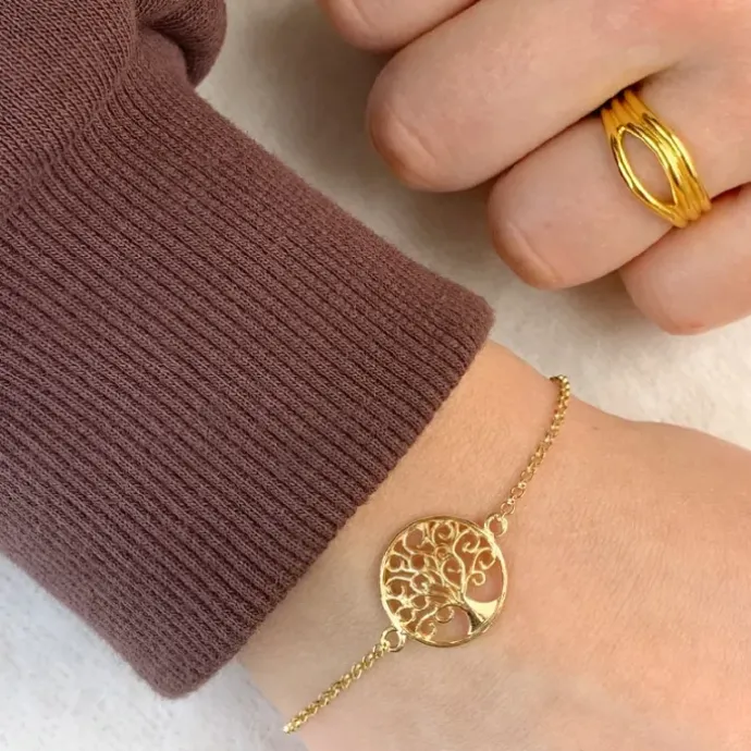 Livets træ armbånd i forgyldt sølv med vedhæng i forgyldt sølv