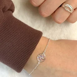 Livets træ armbånd i rhodineret sølv med vedhæng i rhodineret sølv