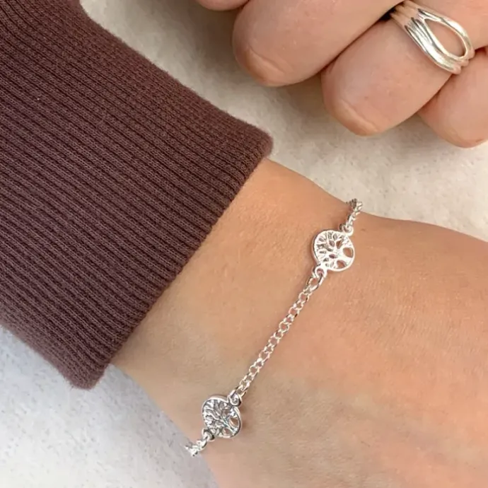 Livets træ armbånd i sølv med vedhæng i sølv