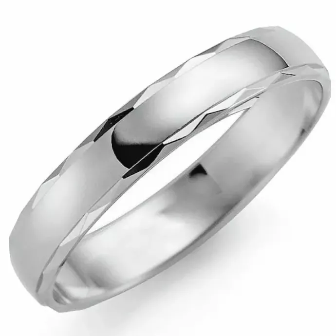 Mønstret 4 mm vielsesring i 9 karat hvidguld