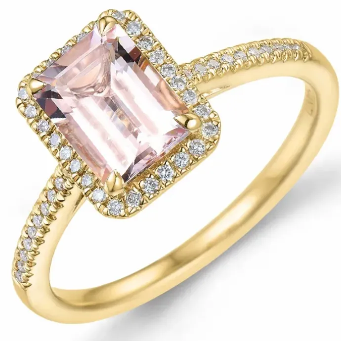 Morganit diamantring i 14 karat guld 1,70 ct 0,16 ct