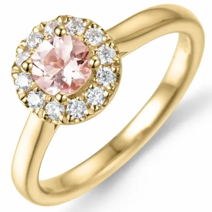 Morganit diamantring i 14 karat guld 0,43 ct 0,22 ct