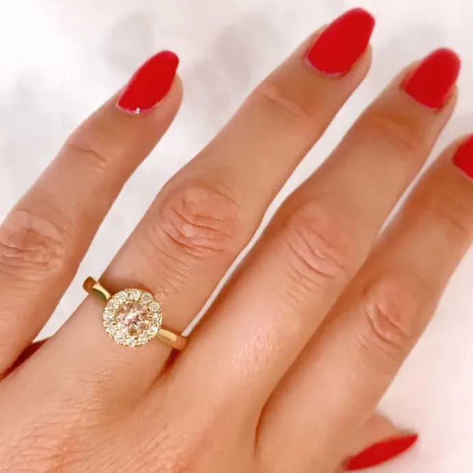 Morganit diamantring i 14 karat guld 0,43 ct 0,22 ct
