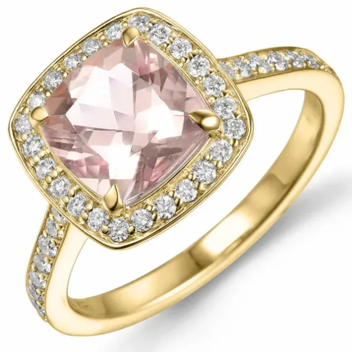 Morganit diamantring i 14 karat guld 2,2 ct 0,38 ct
