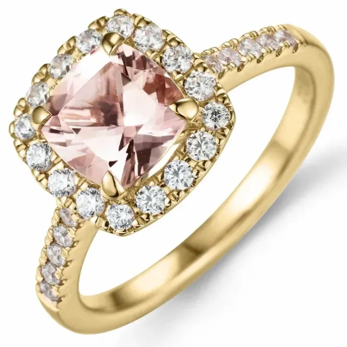 Morganit diamantring i 14 karat guld 1,25 ct 0,44 ct