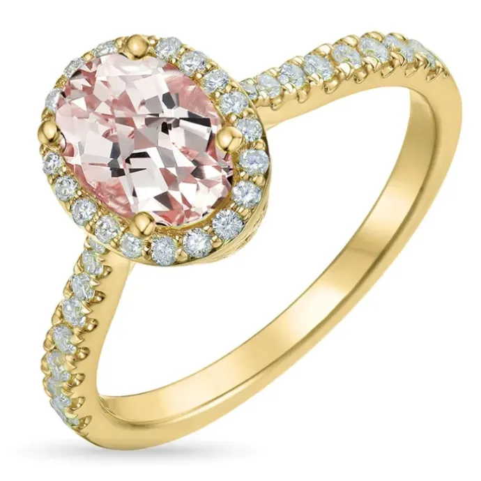 Morganit diamantring i 14 karat guld 1,28 ct 0,32 ct