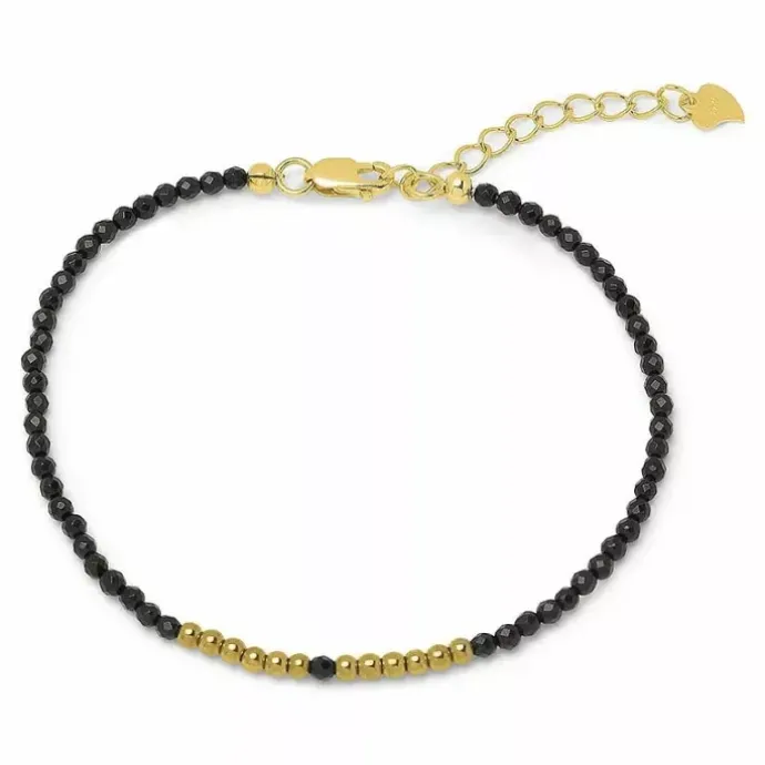 Mørkeblå metallic armbånd med sten og hematite.