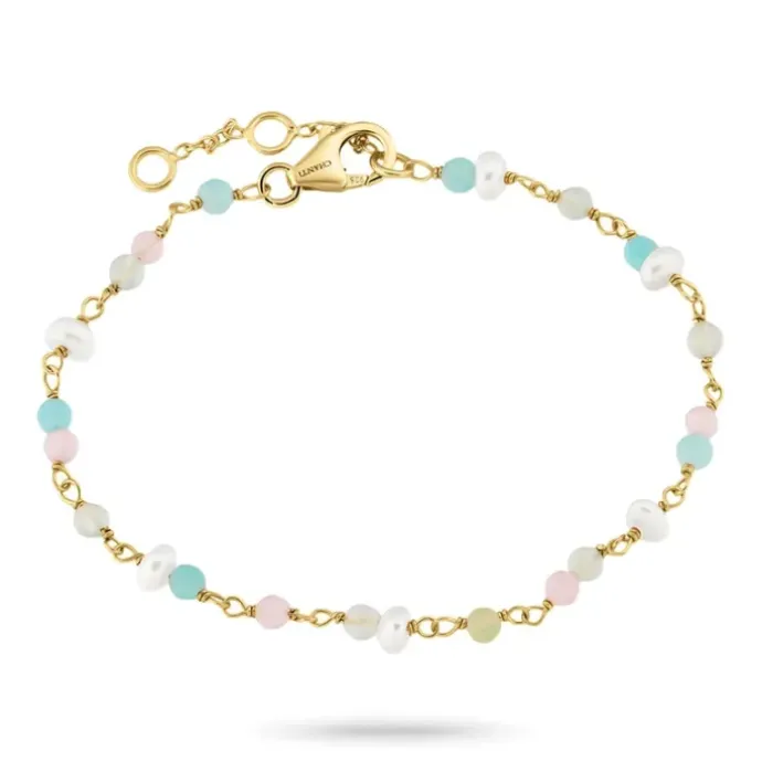 Multifarvet armbånd i forgyldt sølv 16 + 3 cm x 4,4 mm