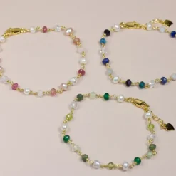 Multifarvet armbånd i forgyldt sølv 17 plus 3 cm x 4,1 mm