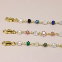 Multifarvet armbånd i forgyldt sølv 17 plus 3 cm x 4,1 mm