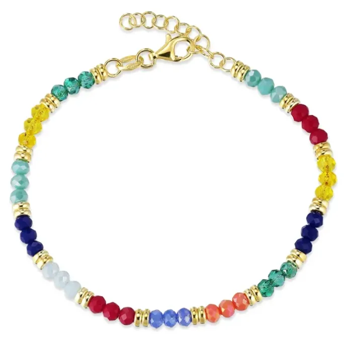 Multifarvet armbånd i forgyldt sølv 17 + 3 cm x