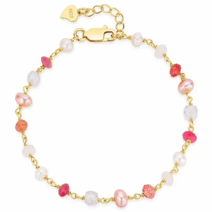 Multifarvet armbånd i forgyldt sølv 17 plus 3 cm x 4,5 mm