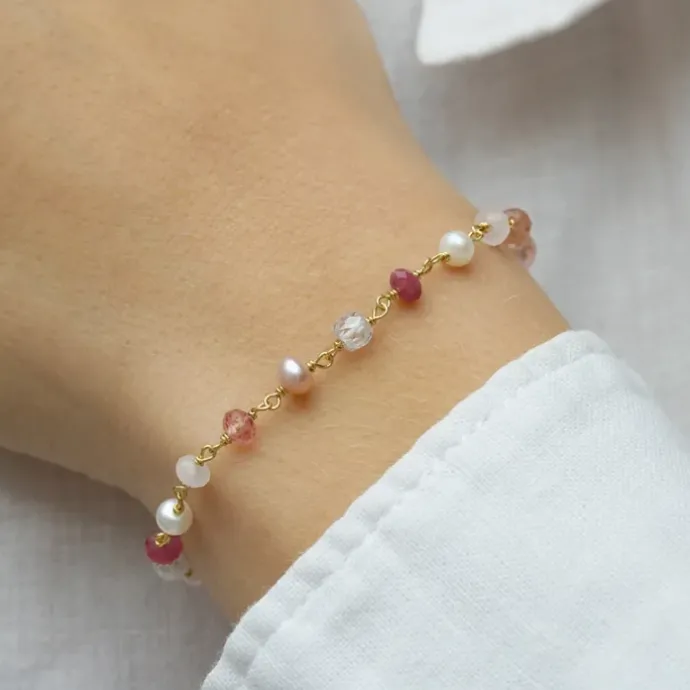 Multifarvet armbånd i forgyldt sølv 17 plus 3 cm x 4,5 mm