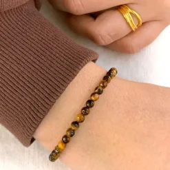 Multifarvet brun tigerøje armbånd i silke snor 17 cm plus 3 cm x 4,7 mm