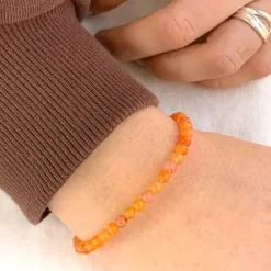 Multifarvet orange carnelian armbånd i silke snor 17 cm 3 cm x 3,9 mm