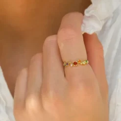 Multifarvet ring i forgyldt sølv - Bubbly Twist