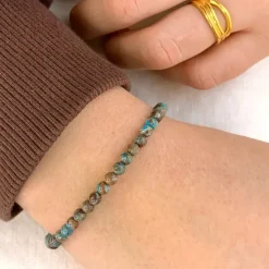 Multifarvet turkis jasper armbånd i silke snor 17 cm plus 3 cm x 4,4 mm