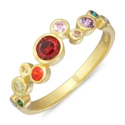 Multifarvet zirkon ring i forgyldt sølv - Bubbly Twist