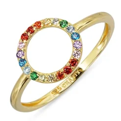 Multifarvet zirkon ring i forgyldt sølv