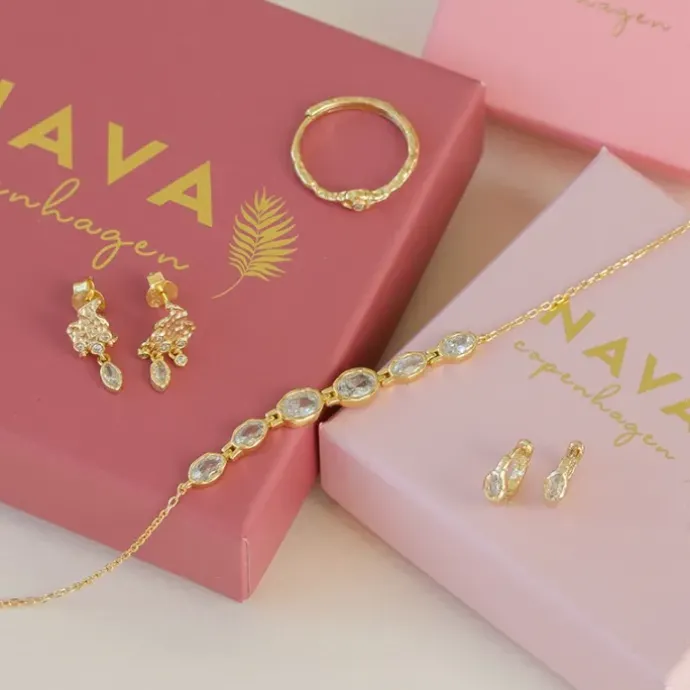 Nava Akhen armbånd i forgyldt sølv hvid zirkon