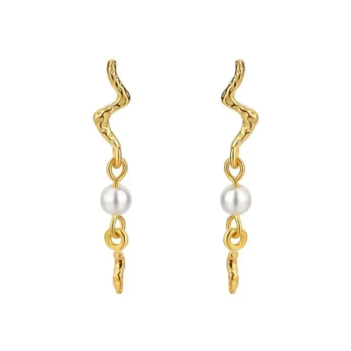 Nava Aquarius perle øreringe i forgyldt sølv