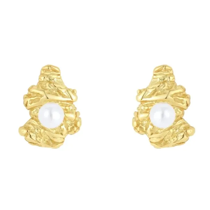 Nava Eos Petite Studs perle øreringe i forgyldt sølv
