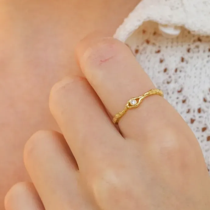Nava Osiris justerbar ring i forgyldt sølv hvid zirkon