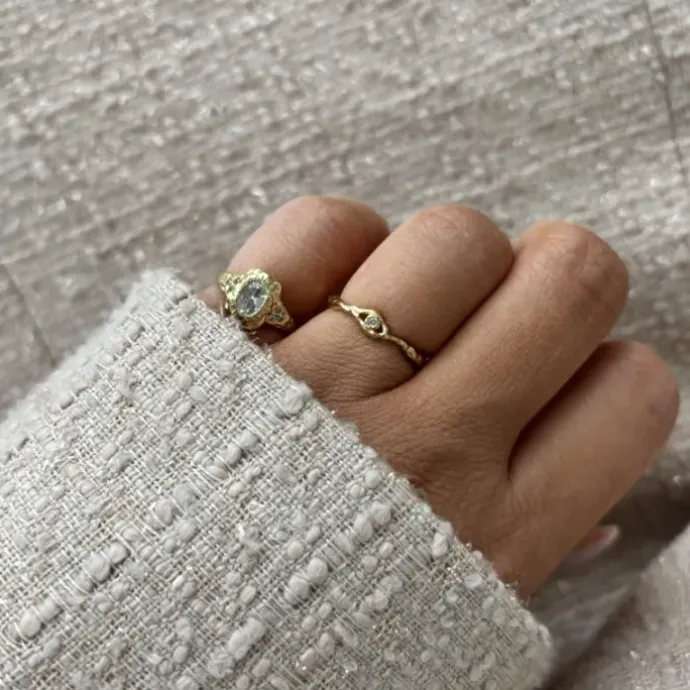 Nava Osiris justerbar ring i forgyldt sølv hvid zirkon