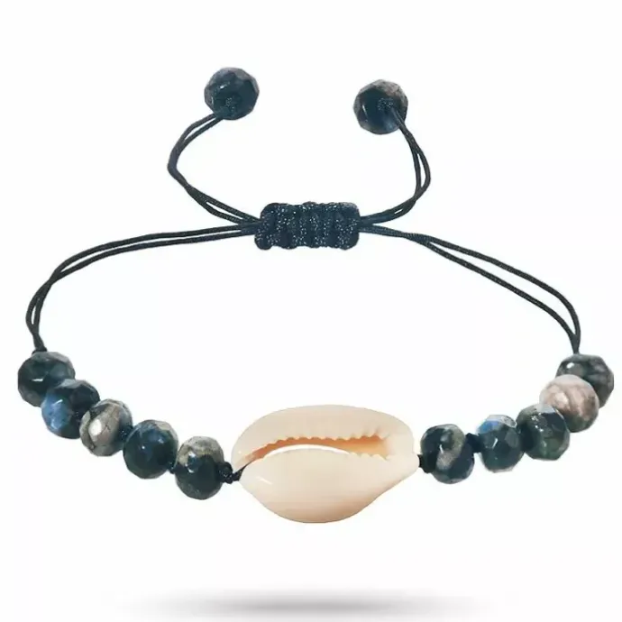 Opal shell musling armbånd i silke snor 17 cm plus 4 cm x 10mm