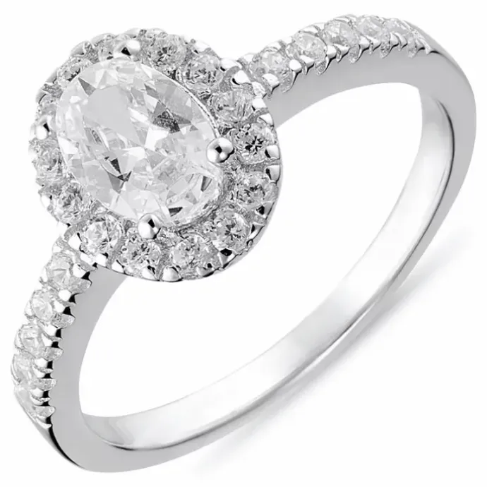 Oval hvid zirkon ring i sølv