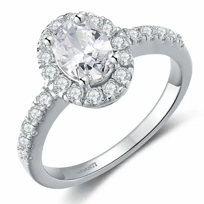 Oval hvid zirkon ring i sølv