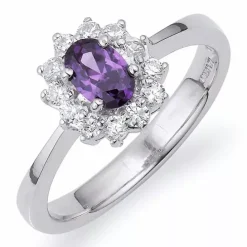 Oval lilla zirkon ring i sølv