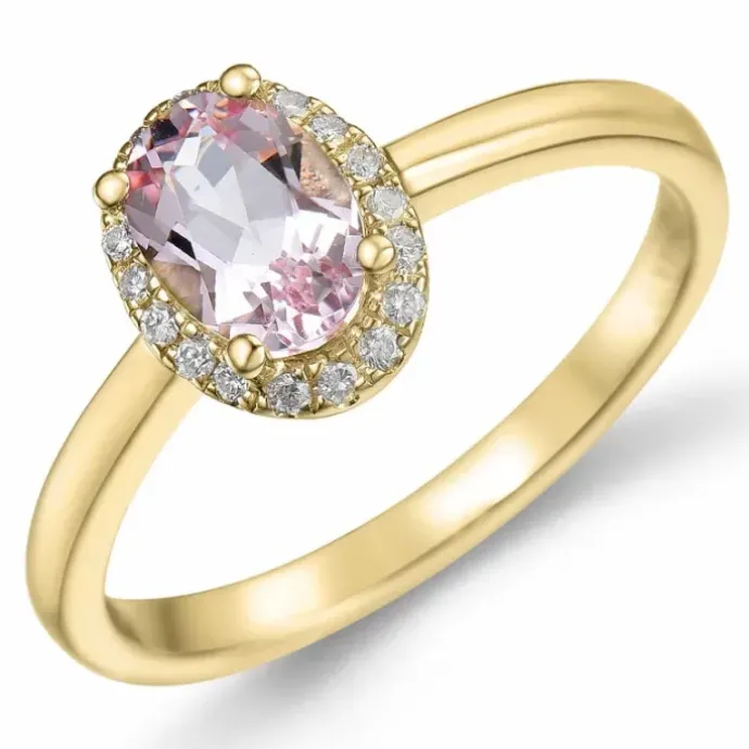 Oval morganit diamantring i 14 karat guld 0,83 ct 0,09 ct