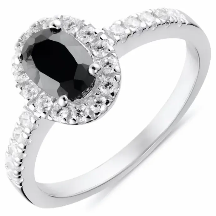 Oval sort ring i sølv