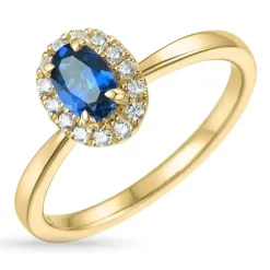 Oval syntetisk safir guldring i 9 karat guld