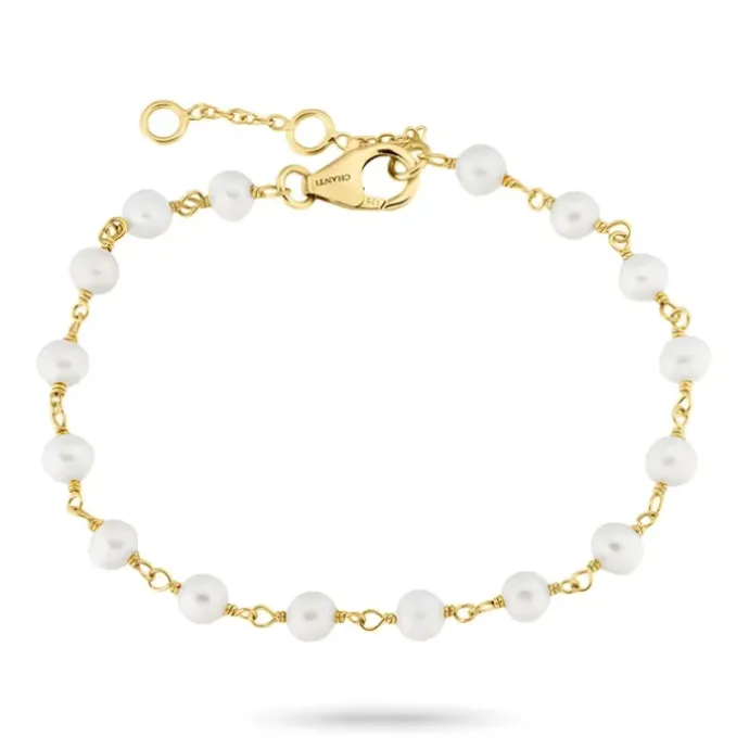 Perle armbånd i forgyldt sølv 16 + 3 cm x 4,3 mm