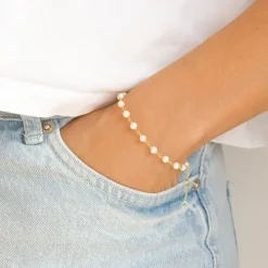 Perle armbånd i forgyldt sølv 16 + 3 cm x 4,3 mm