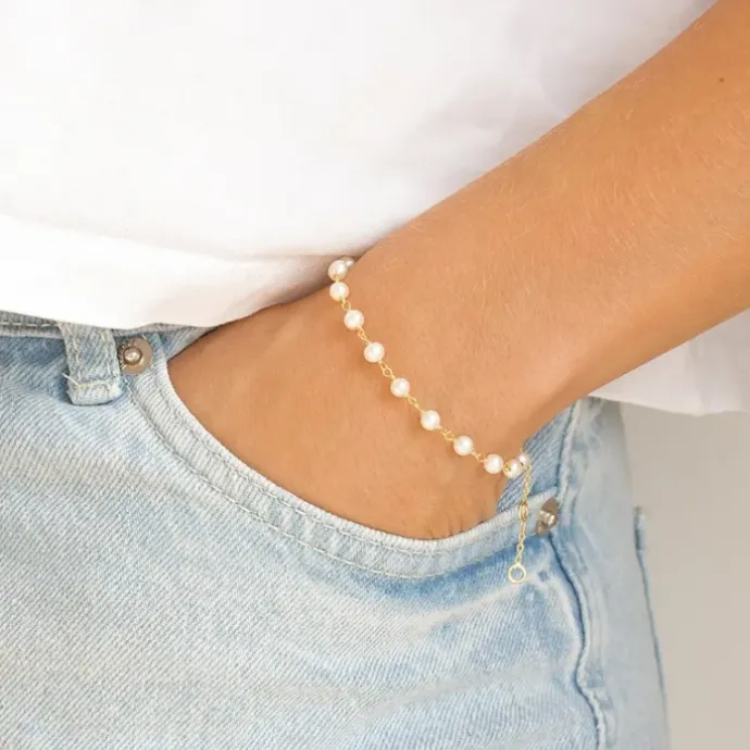 Perle armbånd i forgyldt sølv 16 + 3 cm x 4,3 mm