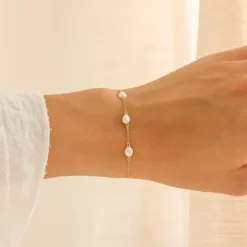 Perle armbånd i forgyldt sølv