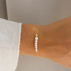 Perle armbånd i forgyldt sølv 16 plus 2 cm x 5-5,5 mm
