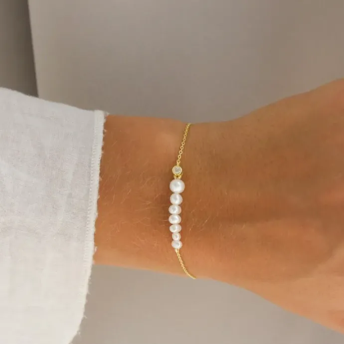 Perle armbånd i forgyldt sølv 16 plus 2 cm x 5-5,5 mm