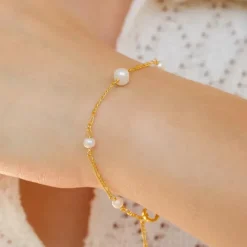 Perle armbånd i forgyldt sølv