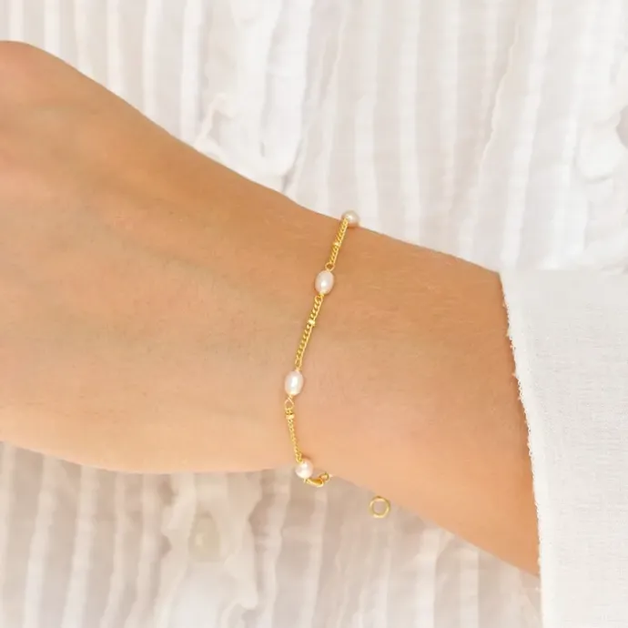 Perle armbånd i forgyldt sølv 16 + 3 cm x 3,2 mm