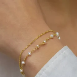 Perle armbånd i forgyldt sølv x