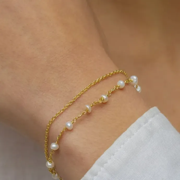 Perle armbånd i forgyldt sølv x